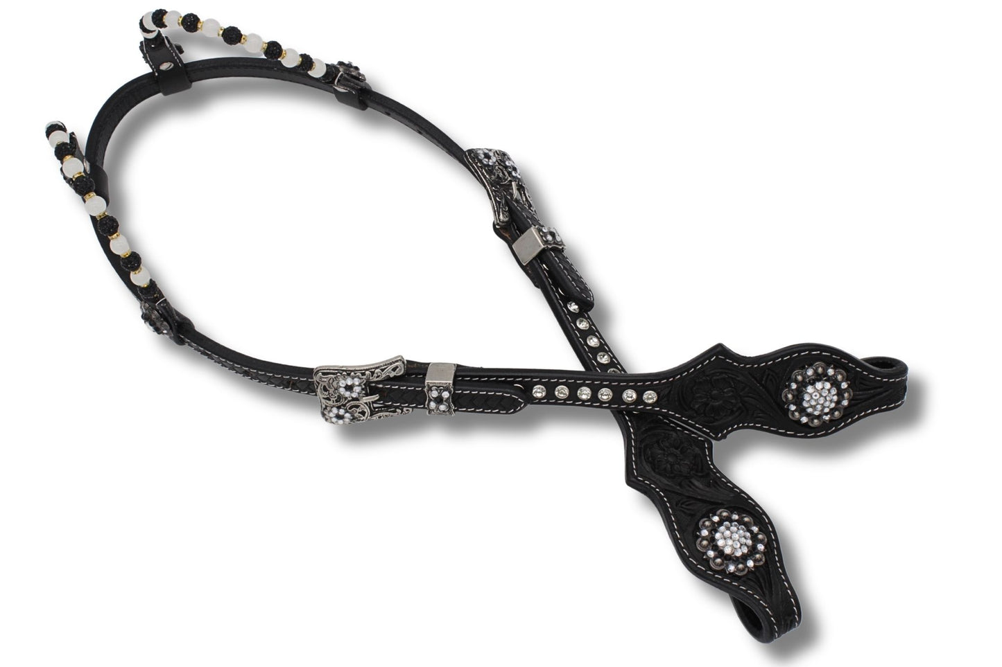 Kaltblut Zweiohr Westerntrense schwarz/weiß mit Perlen-Earloop,