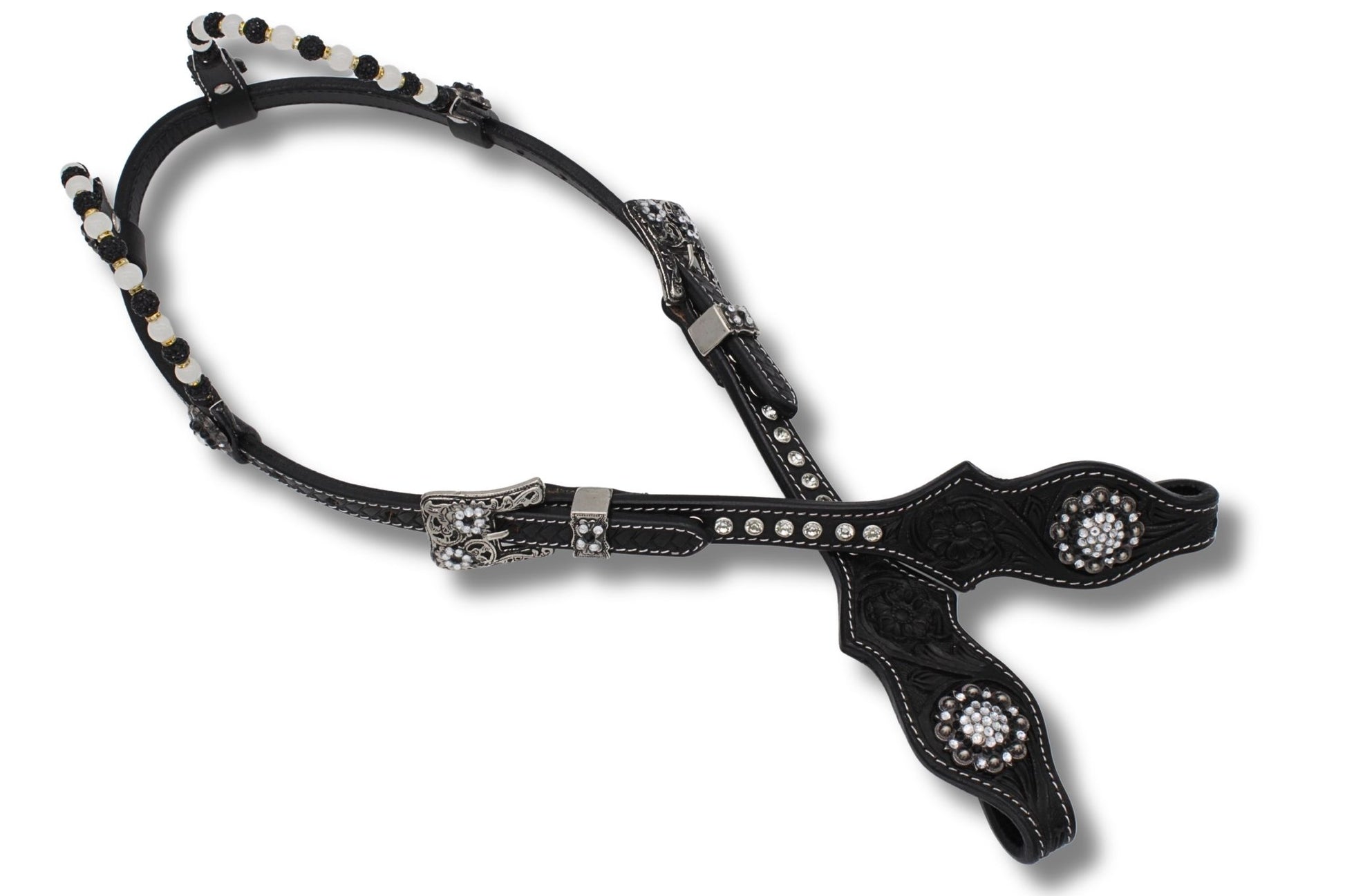 Kaltblut Zweiohr Westerntrense schwarz/weiß mit Perlen-Earloop,