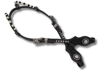 Kaltblut Zweiohr Westerntrense schwarz/weiß mit Perlen-Earloop,