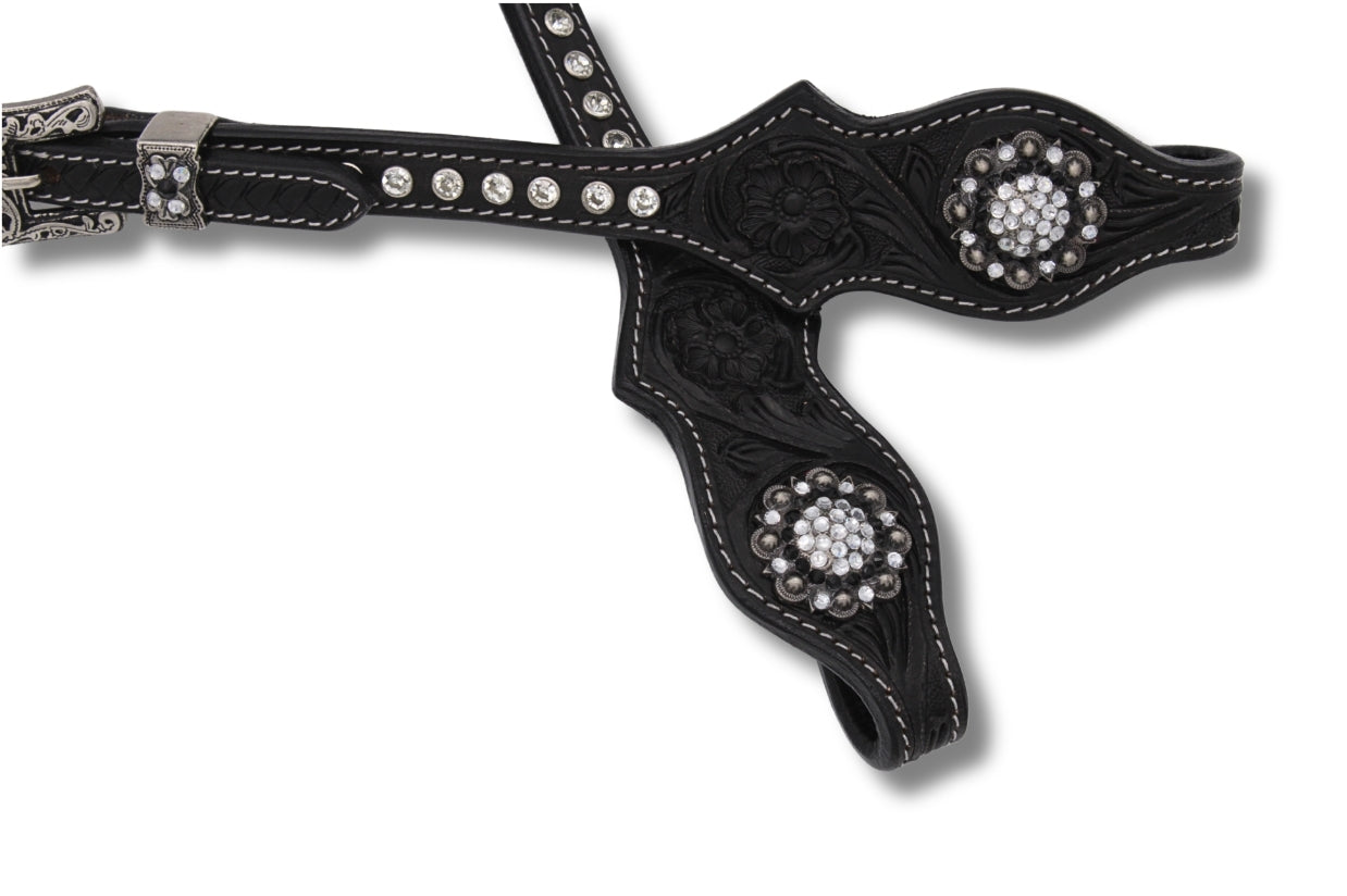 Kaltblut Zweiohr Westerntrense schwarz/weiß mit Perlen-Earloop,