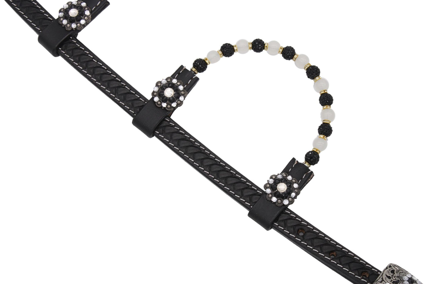 Zweiohr Show Westerntrense schwarz mit schwarz/weißem Perlen-Earloop,