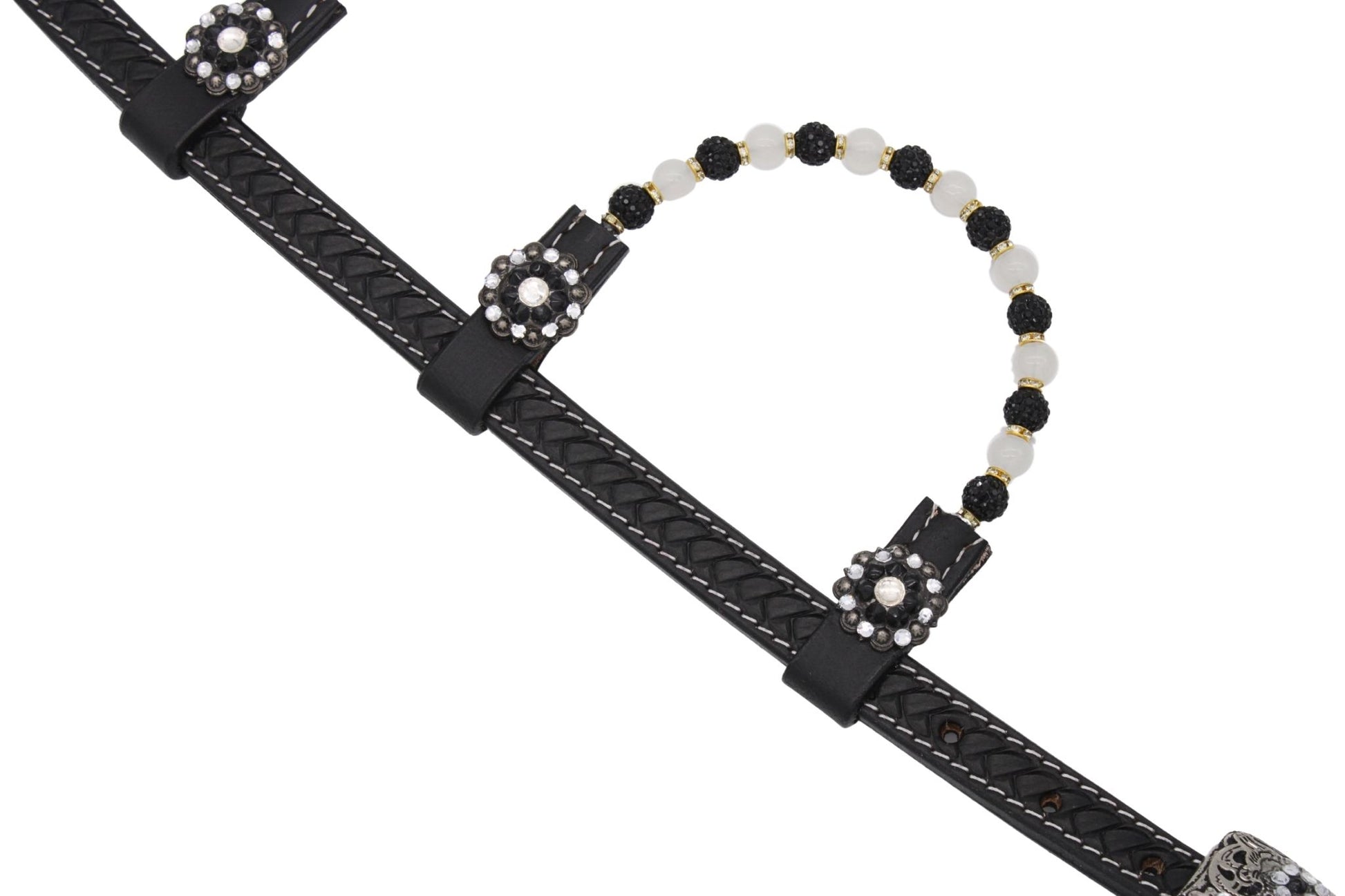 Zweiohr Show Westerntrense schwarz mit schwarz/weißem Perlen-Earloop,