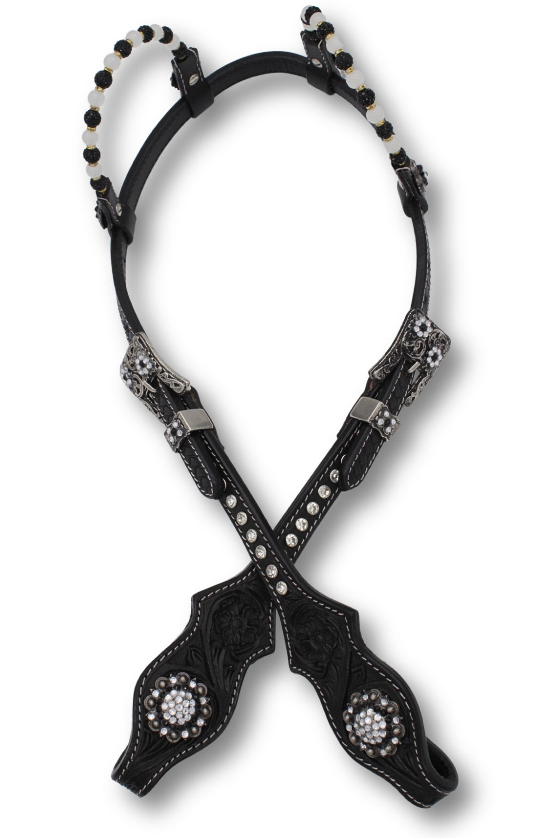 Kaltblut Zweiohr Westerntrense schwarz/weiß mit Perlen-Earloop