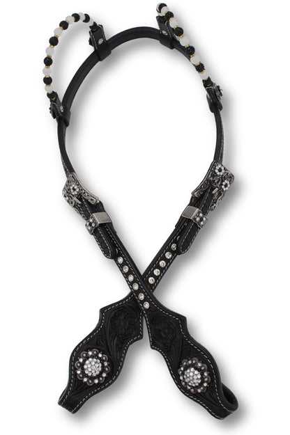 Kaltblut Zweiohr Westerntrense schwarz/weiß mit Perlen-Earloop