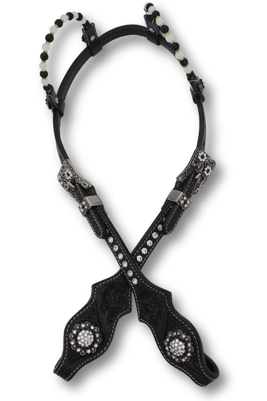 Kaltblut Zweiohr Westerntrense schwarz/weiß mit Perlen-Earloop