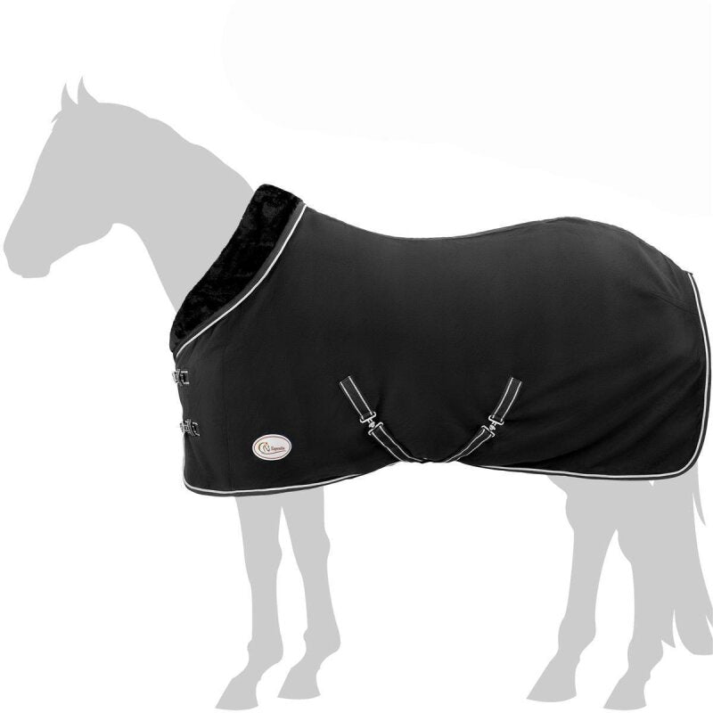 Esposita Abschwitzdecke Champion Edition Schwarz-Silber - Vorderansicht hochwertiger Fleecestoff mit Zierpaspel
