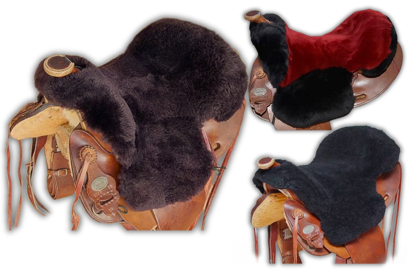 Lammfell Western Sattelsitzbezug braun-natur mit Hornausschnitt,