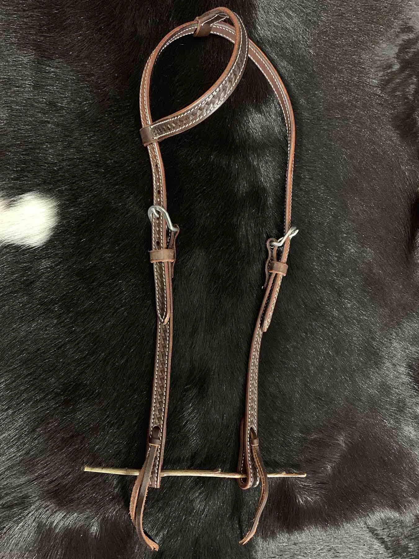 Einohr Westerntrense, Zaumzeug mit Korbflechtmuster und Edelstahl-Beschlägen,