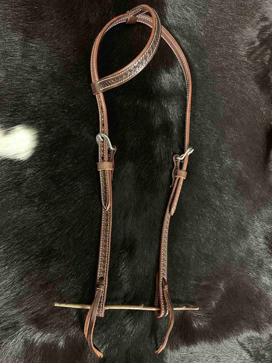 Einohr Westerntrense, Zaumzeug mit Korbflechtmuster und Edelstahl-Beschlägen,