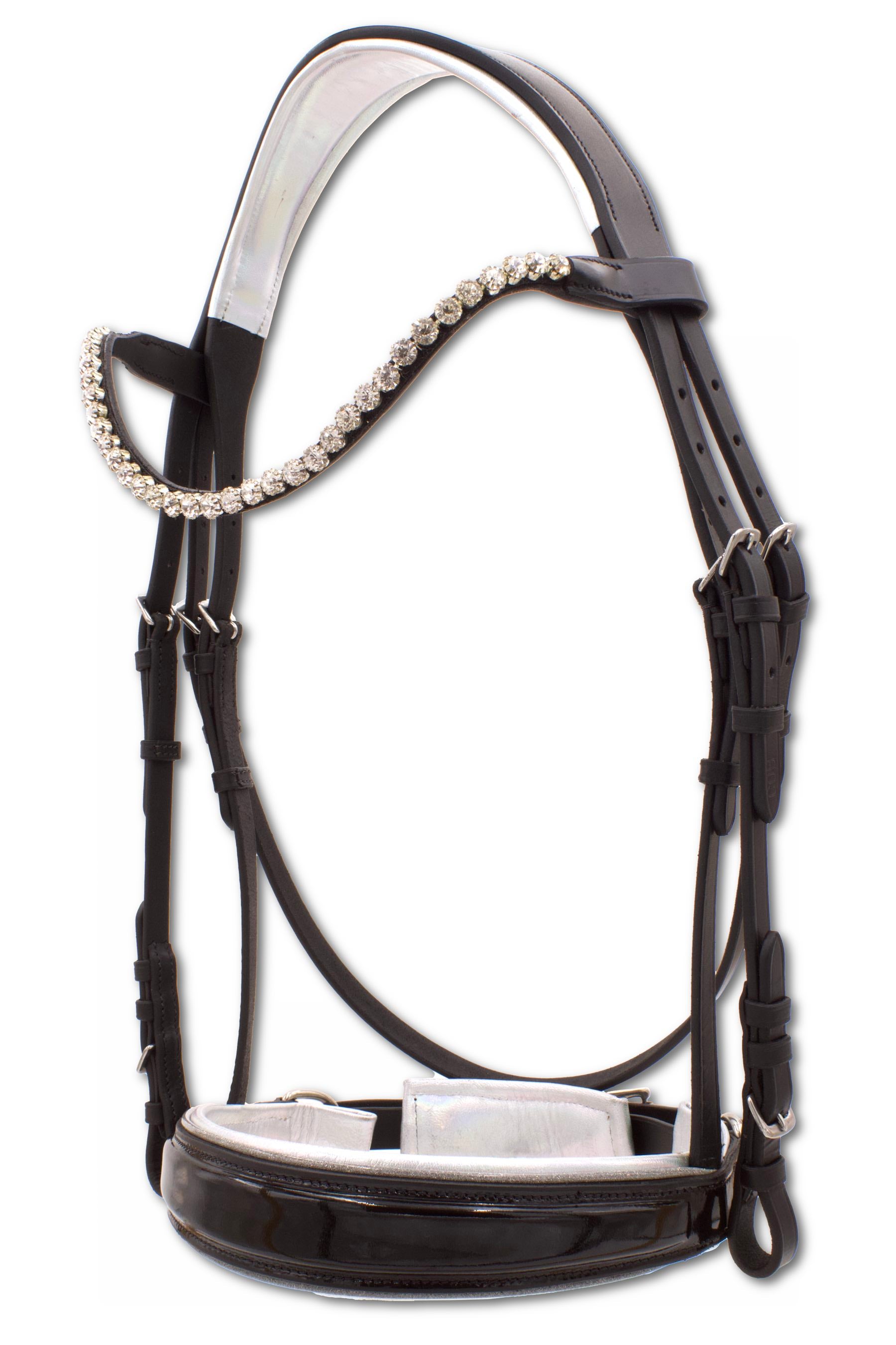 Schwedischer Trensenzaum, schwarz, glitzer, inklusive Zügel mit Grip, Reithalfter ohne Sperriemen