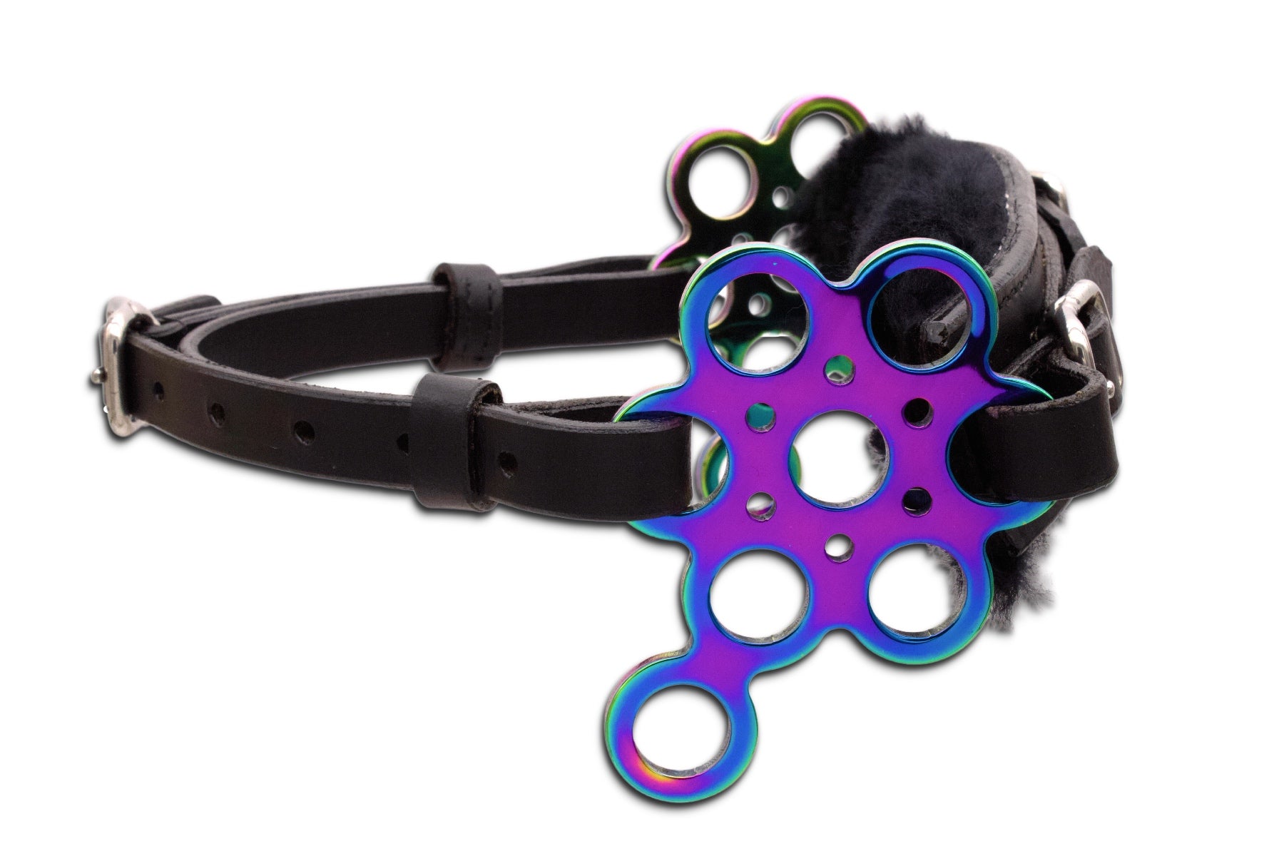 Hackamore Flower rainbow, echt Lammfell, schwarz-bunt