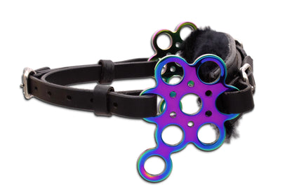 Hackamore Flower rainbow, echt Lammfell, schwarz-bunt