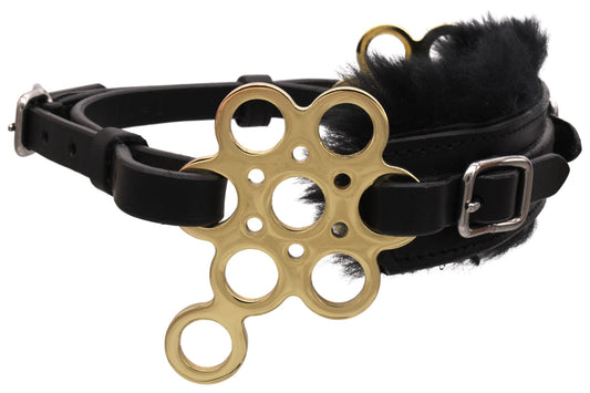 Hackamore Flower goldfarben, mit Lammfell, gebisslos, schwarz-gold