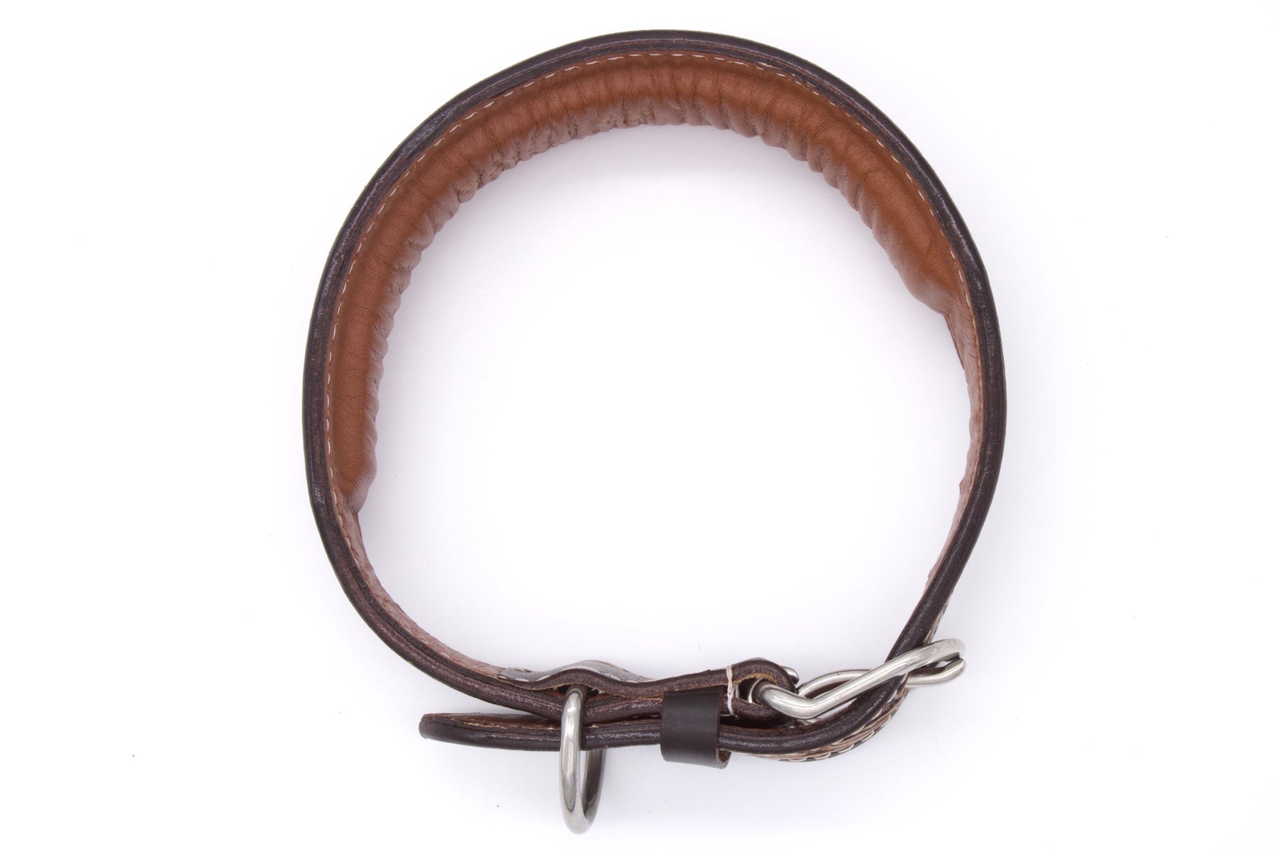 Vintage Hundehalsband aus Echtleder, weich unterlegt, mit dunkler Verzierung,