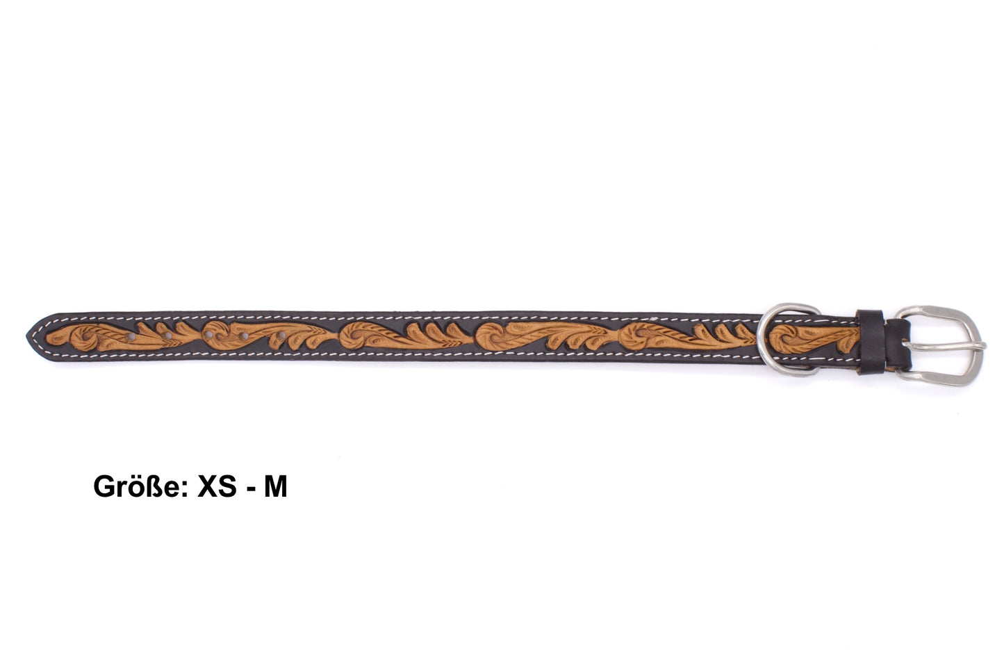 Hundehalsband aus Echtleder weich unterlegt, schwarz, mit heller Verzierung,