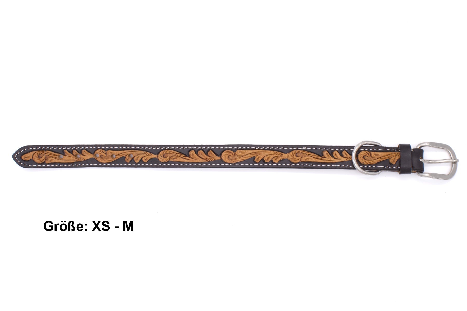 Hundehalsband aus Echtleder weich unterlegt, schwarz, mit heller Verzierung,