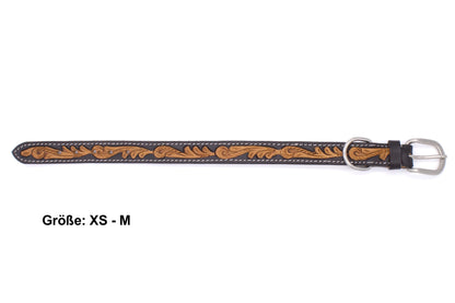 Hundehalsband aus Echtleder weich unterlegt, schwarz, mit heller Verzierung,