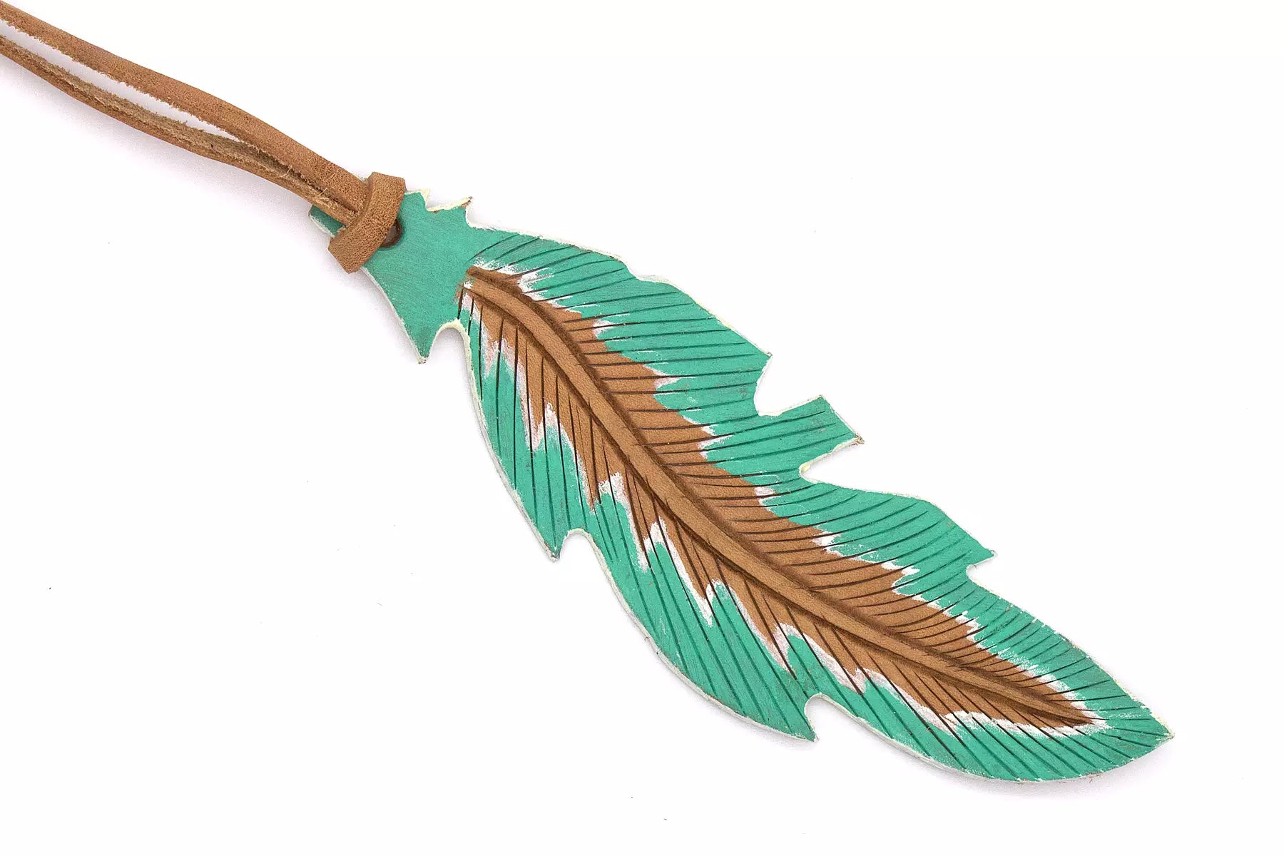 Leder-Feder, türkis-braun