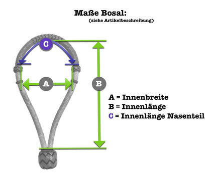 Bosal Set mit Hanger und Nylon Mecate, Bosal aus Rohhaut, schwarz-weiß, geknotetes Stirnband,