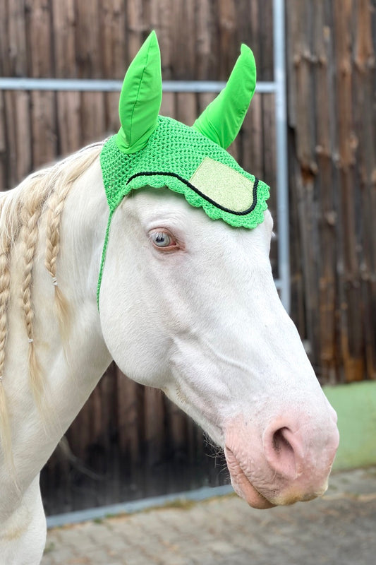 Fliegenmütze, Fliegenhaube Glitzer grün,