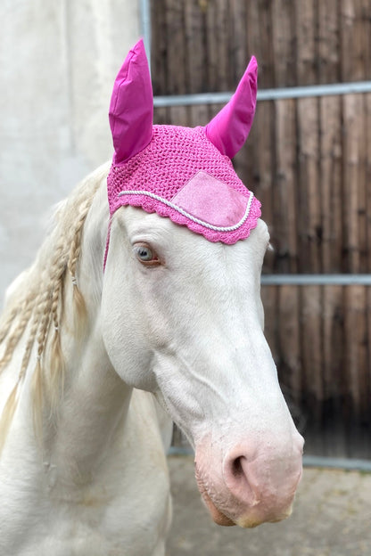 Fliegenmütze, Fliegenhaube Glitzer pink,