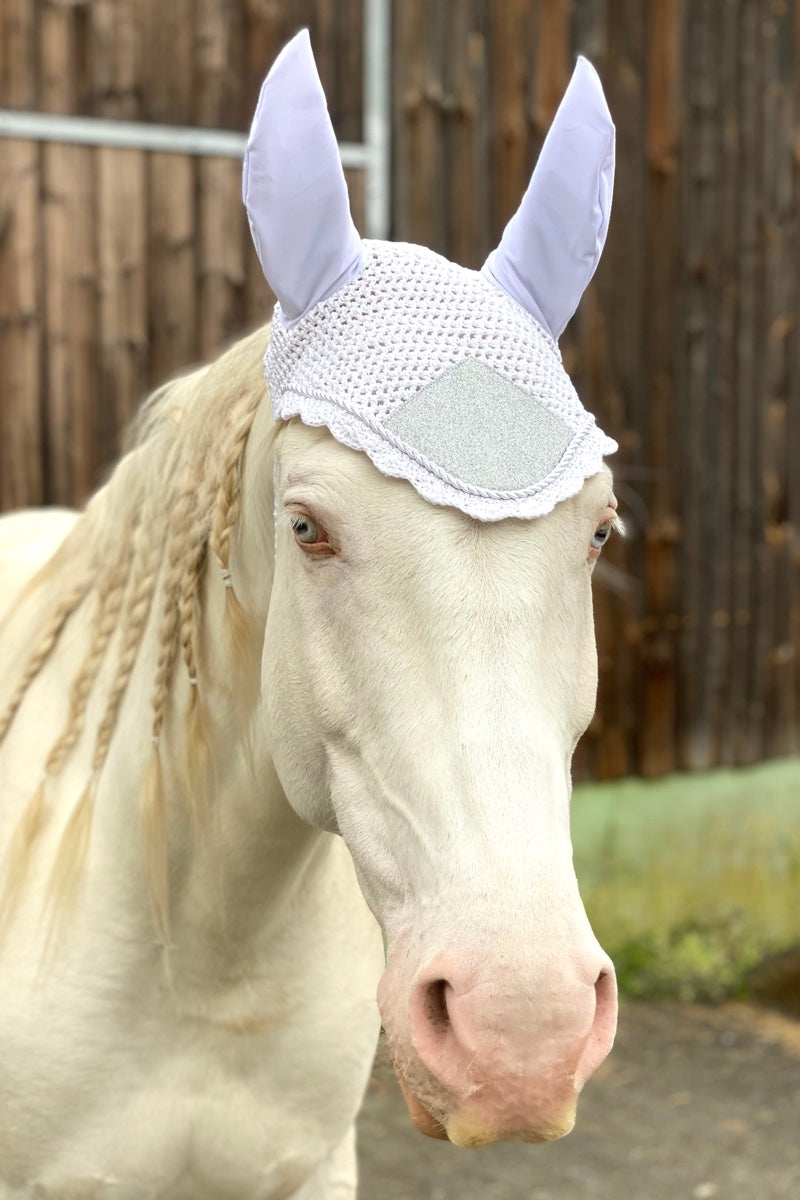 Fliegenmütze, Fliegenhaube Glitzer weiß,