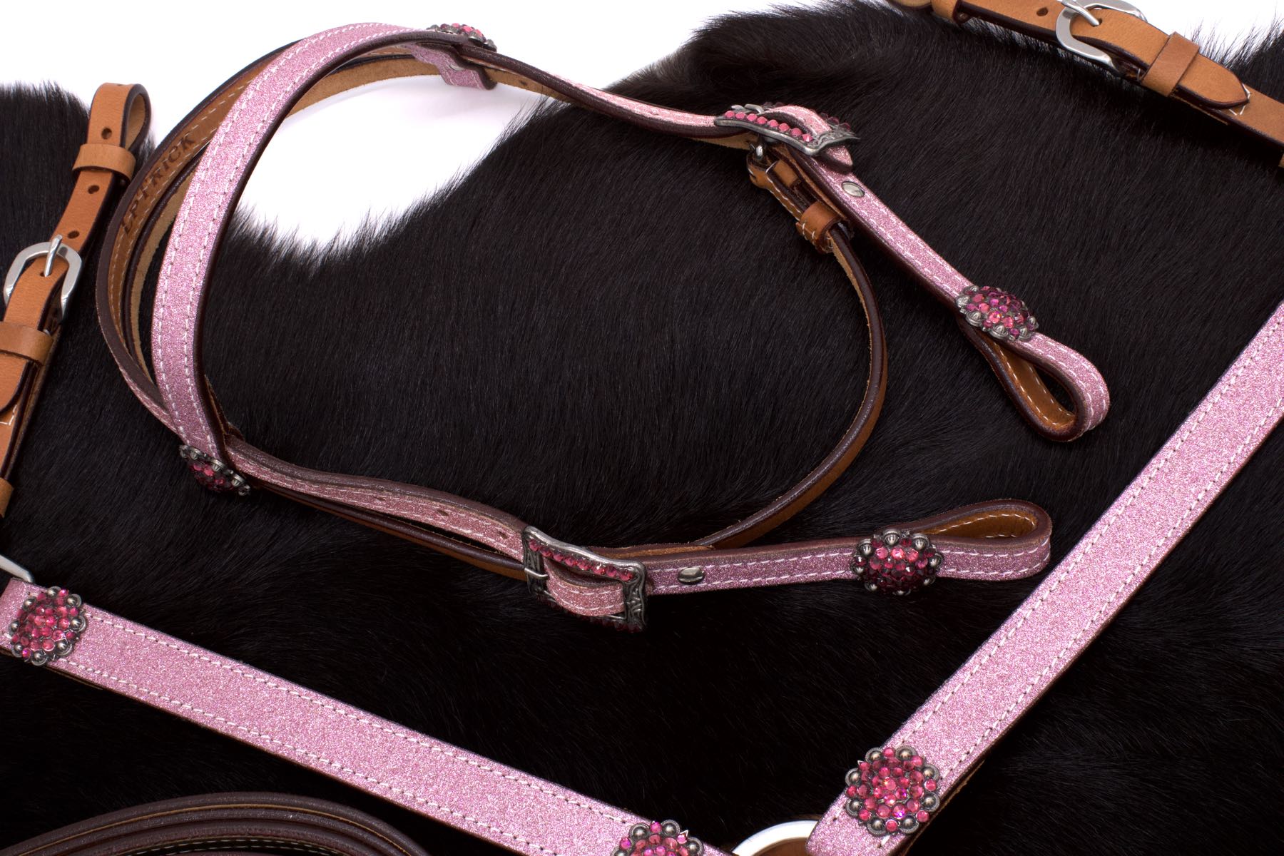 Pony Glitzer Westernset, Kopfstück und Vorderzeug, pink, Strass,
