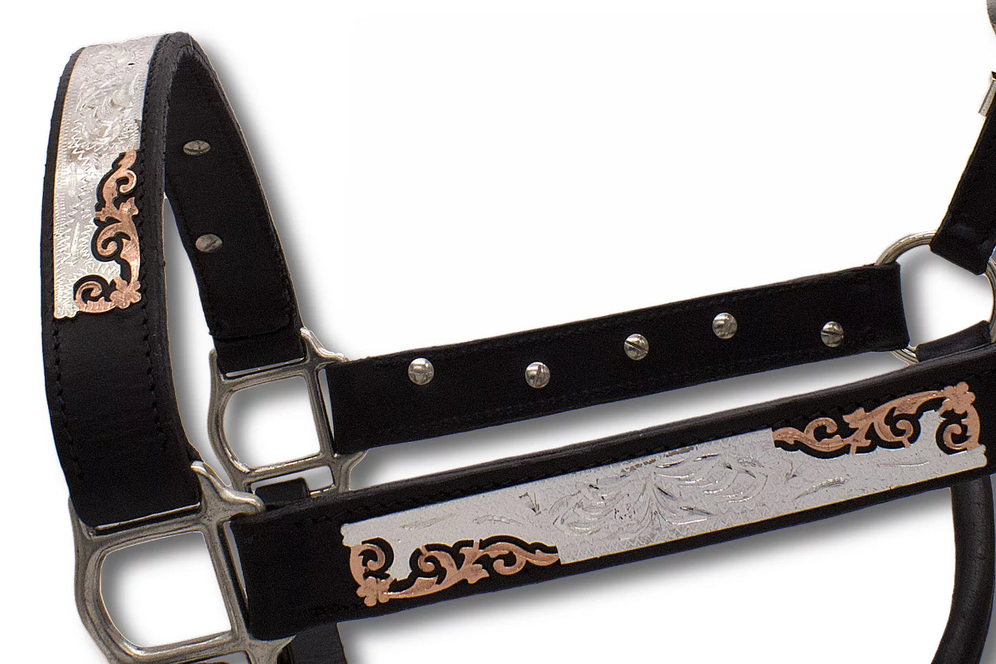 Show Lederhalfter mit Führkette, schwarz, silber, rosegold,