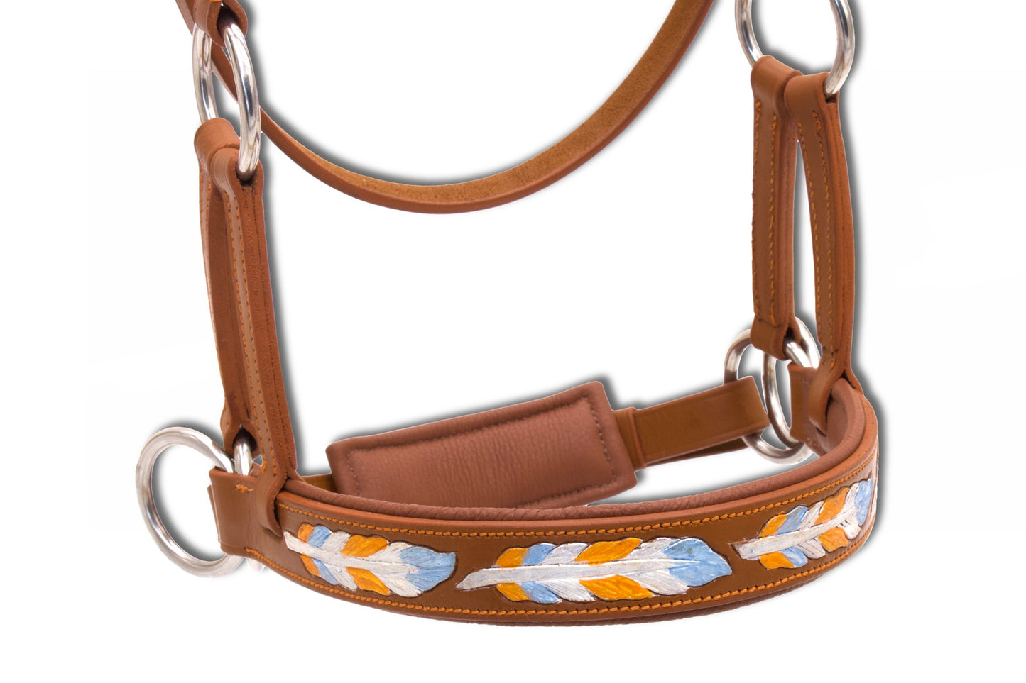 Sidepull super soft, anatomisch, braun, mit Federdesign, gebissloses reiten,