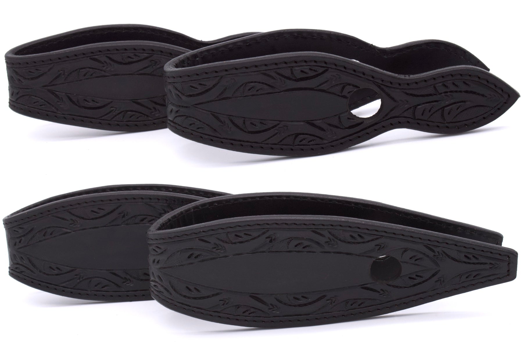Schwarze Leder slobber bars, slobber straps allblack, mit Punzierung,