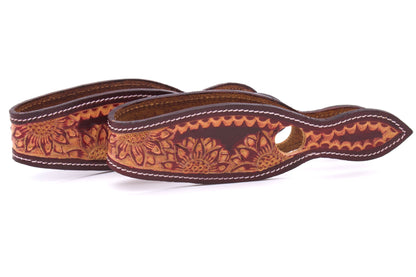 Leder Slobber Bars, slobber straps mit Blumenpunzierung rotbraun