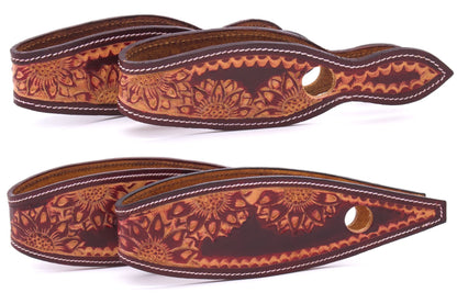 Leder Slobber Bars, slobber straps mit Blumenpunzierung rotbraun,