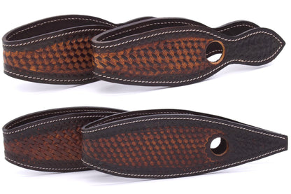 Leder Slobber Bars, slobber straps mit Korbflechtmuster dunkelbraun,