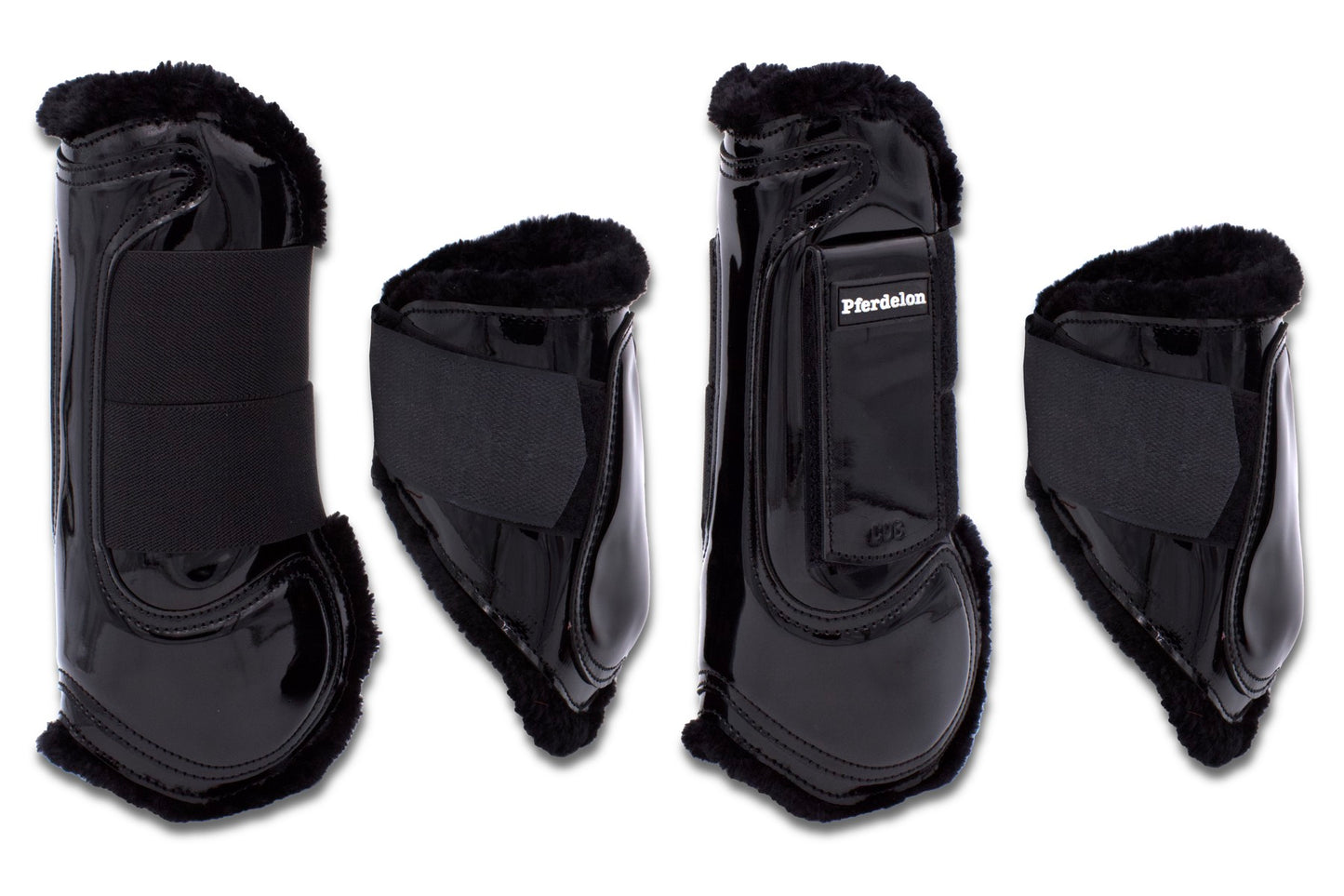 Gamaschen und Streichkappen lack schwarz, Springgamaschen 4er Set