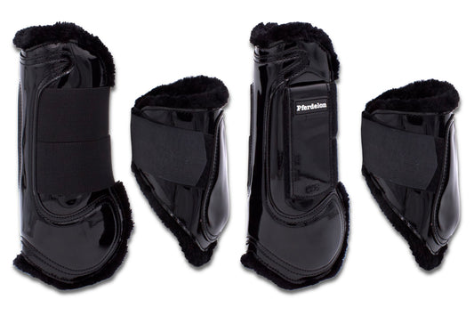 Gamaschen und Streichkappen lack schwarz, Springgamaschen 4er Set