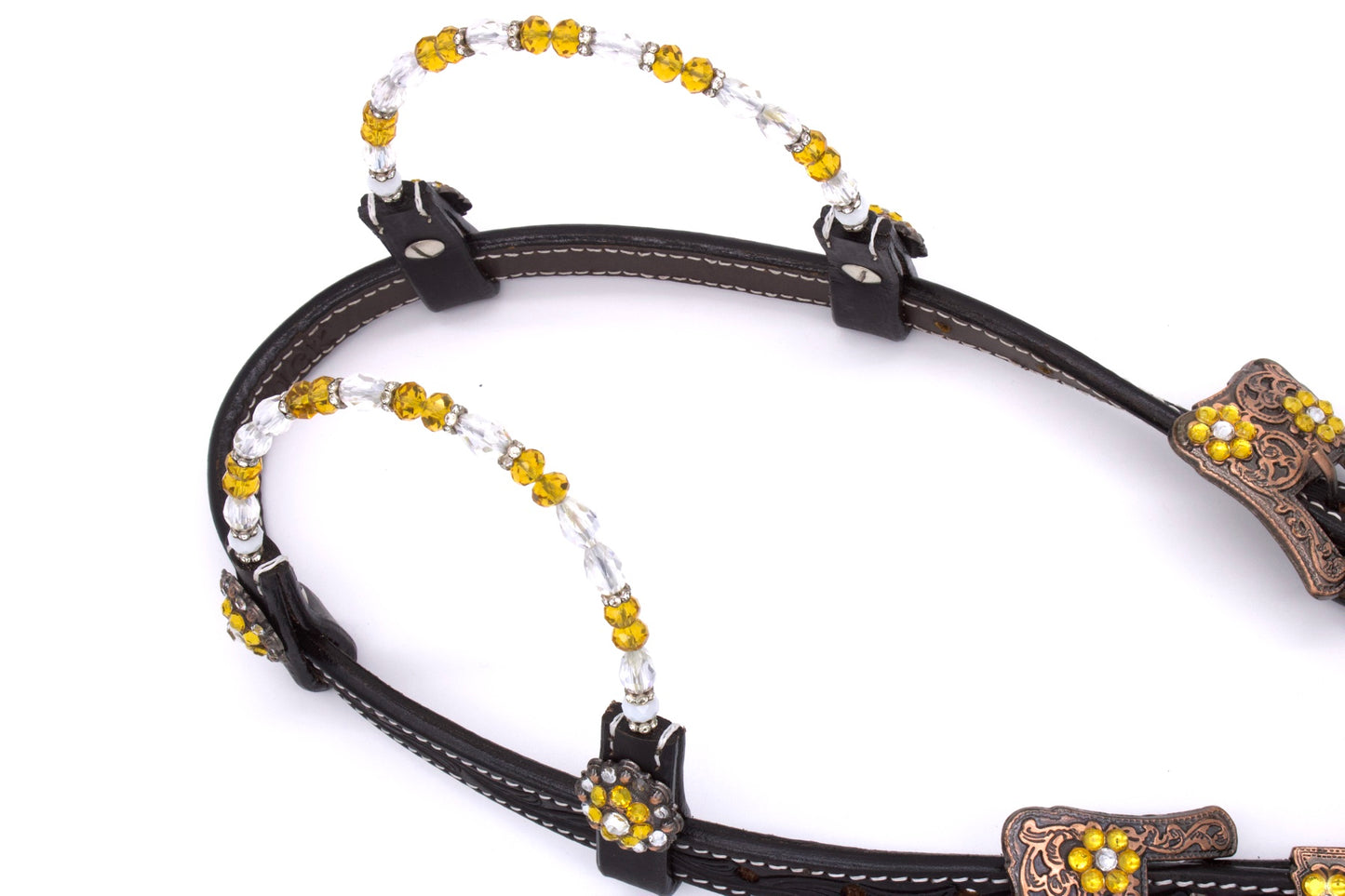 Zweiohr Perlen-Earloop Westerntrense schwarz mit goldenen Steinchen,