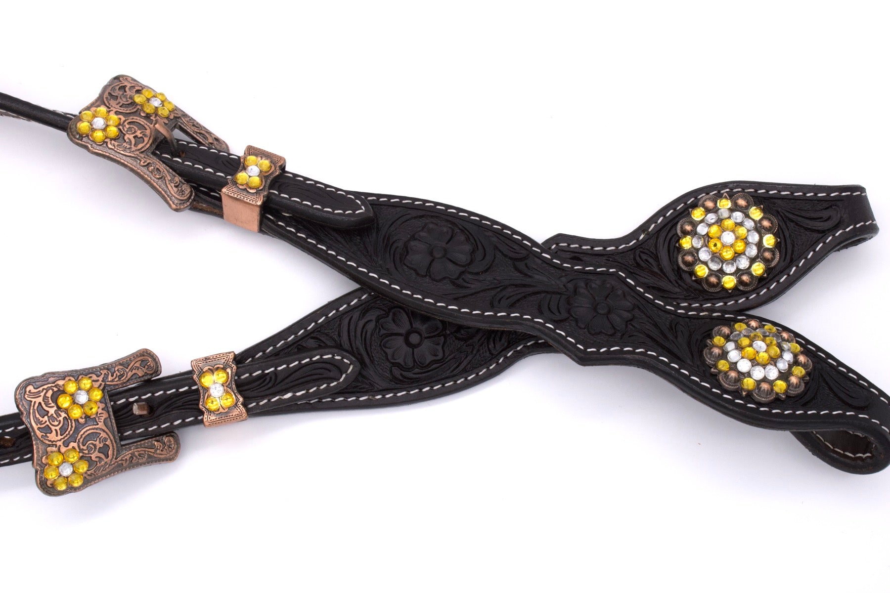 Zweiohr Perlen-Earloop Westerntrense schwarz mit goldenen Steinchen,