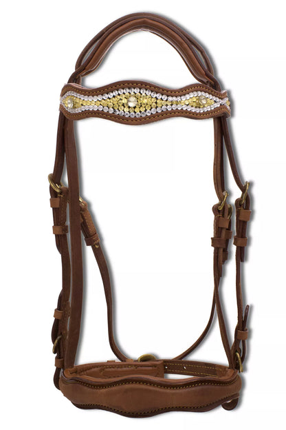 Englisches Reithalfter, sehr weich unterlegte Englischtrense in barockem Stil,