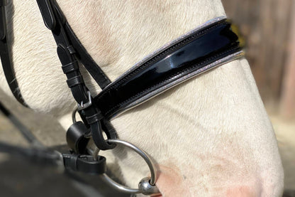 Schwedischer Trensenzaum, schwarz, glitzer, inklusive Zügel mit Grip, Reithalfter ohne Sperriemen,