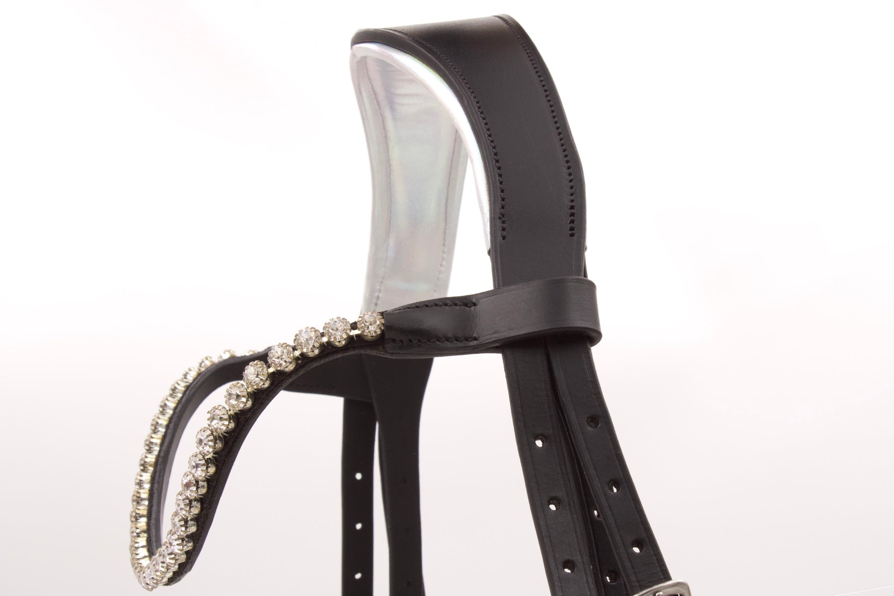 Schwedischer Trensenzaum, schwarz, glitzer, inklusive Zügel mit Grip, Reithalfter ohne Sperriemen,