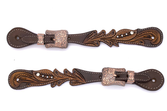 Vintage Western Sporenriemen mit verzierten kupferfarbenen Schnallen