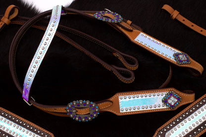 Hologramm Westerntrense mit Vorderzeug, Set aus Vorderzeug und Trense, Nieten,