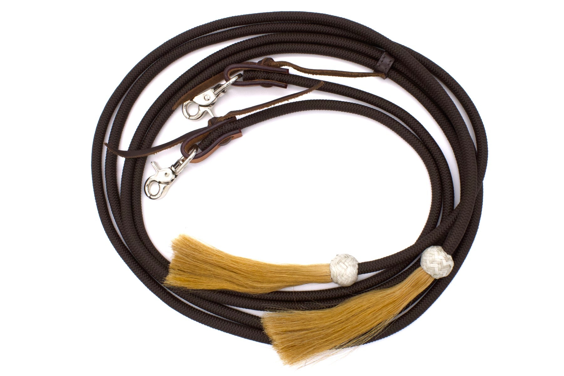 Western Nylonzügel mit Rosshaar Tasseln und wechselbaren Snaps, braun