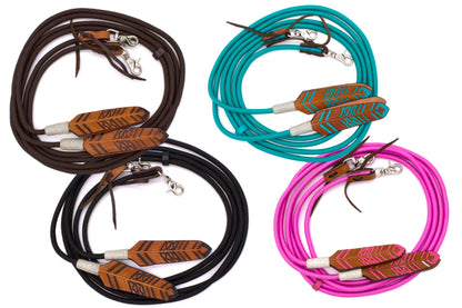 Western Nylonzügel geflochten mit Lederklatsche und austauschbaren Snaps, rose,