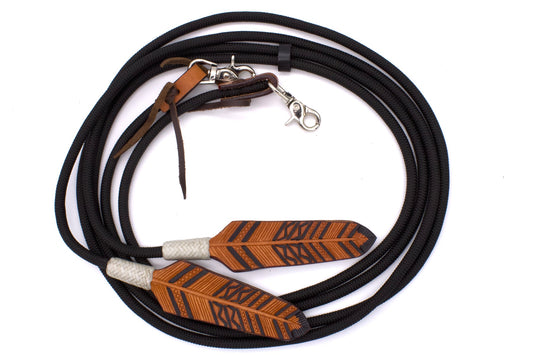 Western Nylonzügel geflochten mit Lederklatsche und austauschbaren Snaps, schwarz