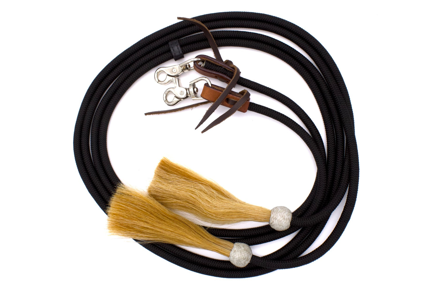 Western Nylonzügel mit Rosshaar Tasseln und wechselbaren Snaps, schwarz