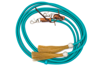 Western Nylonzügel mit Rosshaar Tasseln und wechselbaren Snaps, türkis