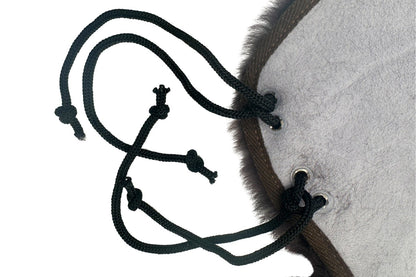 Lammfell Western Sattelsitzbezug braun-natur mit Hornausschnitt,