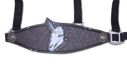 Glitzer Nylon Westernhalfter Einhorn Knochenkopf, Totenkopf schwarz,