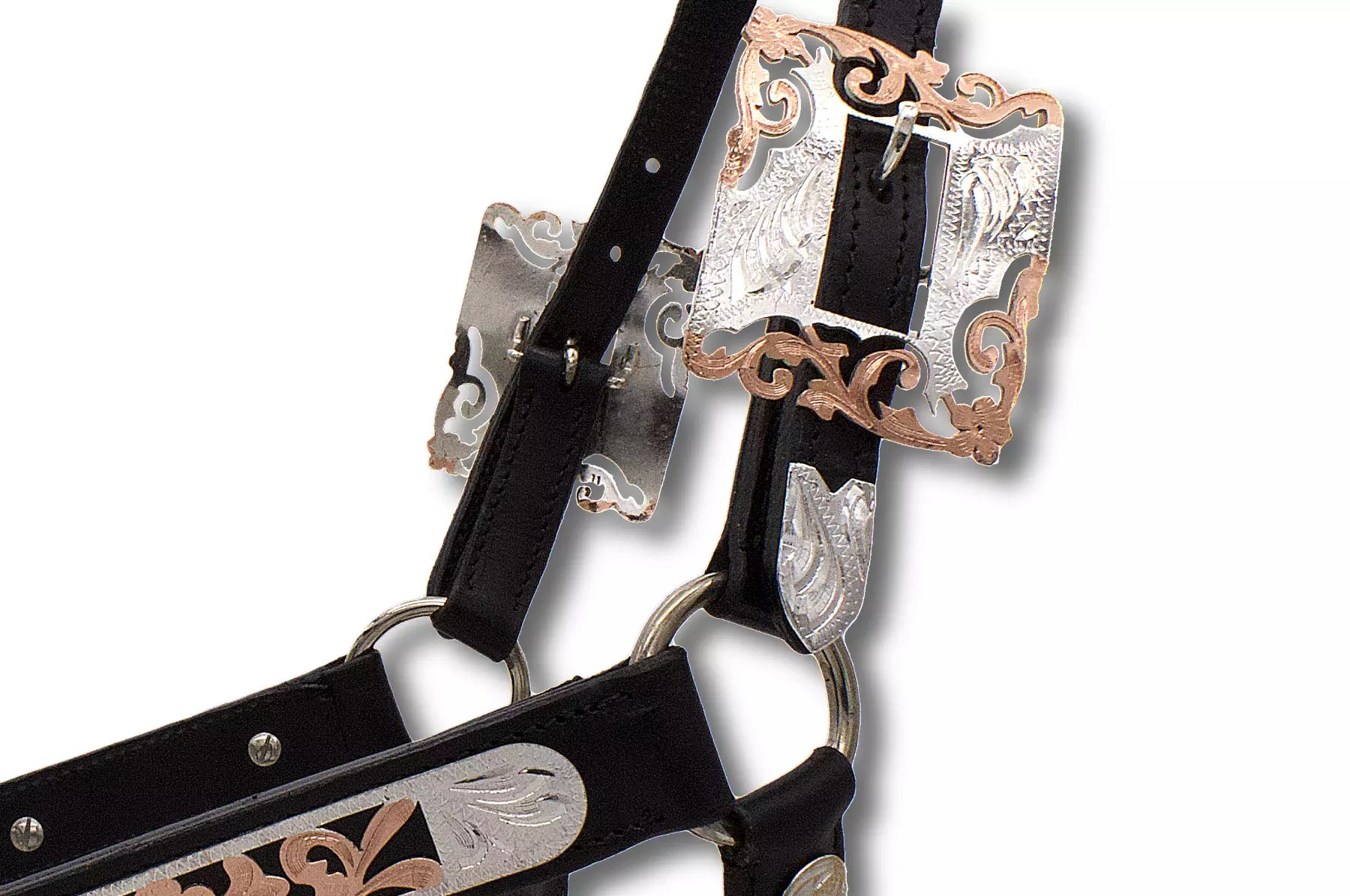 Show Lederhalfter mit Führkette, schwarz, rosegold verziert,